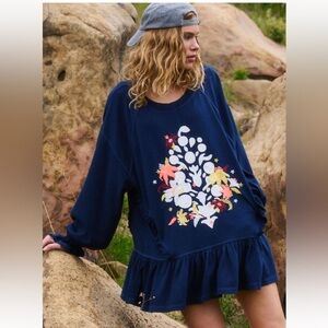 Free People Movement NWT “Spring Forward” Tunic Dress – Midnight Navy Floral S